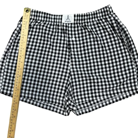 ANRABESS Women's Gingham Check Shorts Plaid Sleep & Lounge Black and White - Picture 8 of 16